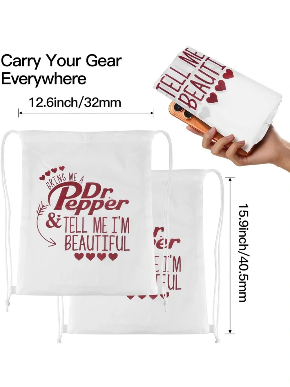Dr Pepper Graphic White Drawstring Bag